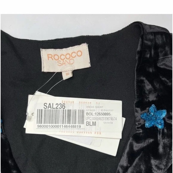 Rococo Sand Mini Dress in Black Velvet Embellished Rainbow Sequin Stars Size XL - Picture 9 of 11